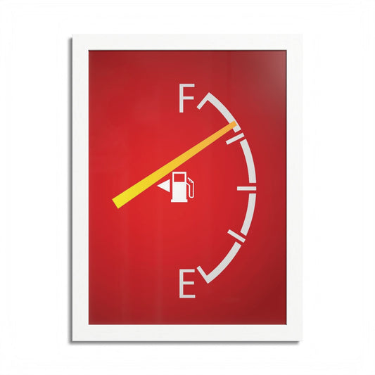 Fuel Gauge Poster — Minimalist Red Gas Tank Wall Art (Framed)