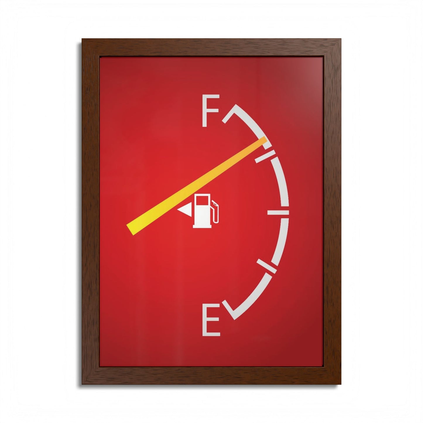 Fuel Gauge Poster — Minimalist Red Gas Tank Wall Art (Framed)