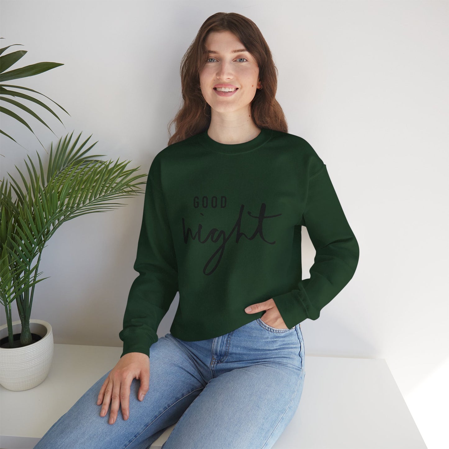 Good Night Crewneck Sweatshirt — Cozy Script Sleepwear Pullover