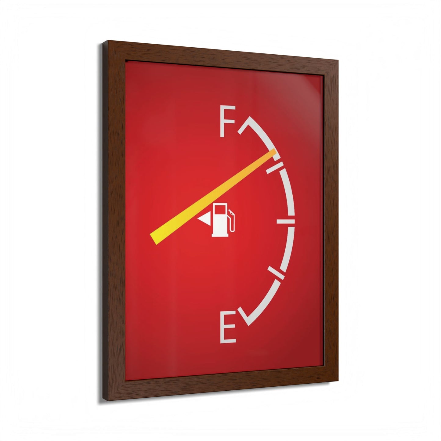 Fuel Gauge Poster — Minimalist Red Gas Tank Wall Art (Framed)