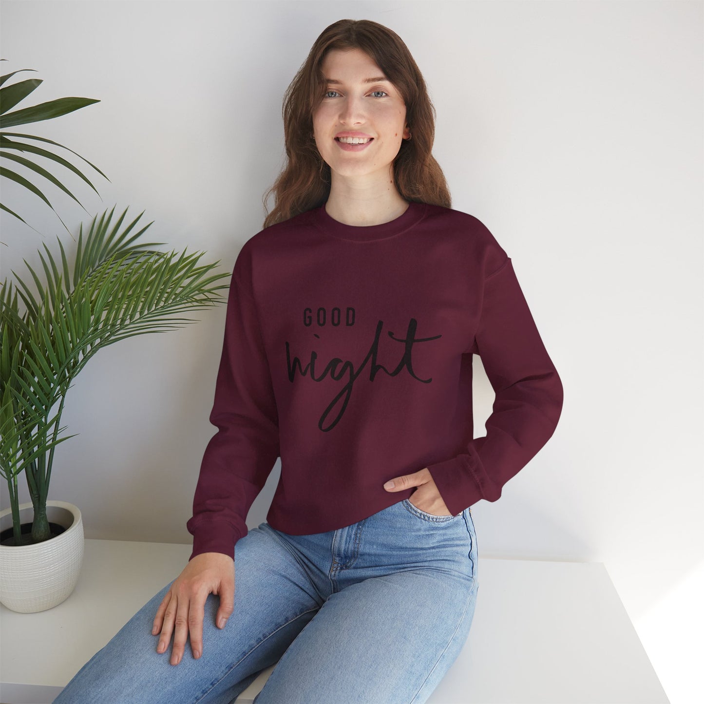 Good Night Crewneck Sweatshirt — Cozy Script Sleepwear Pullover