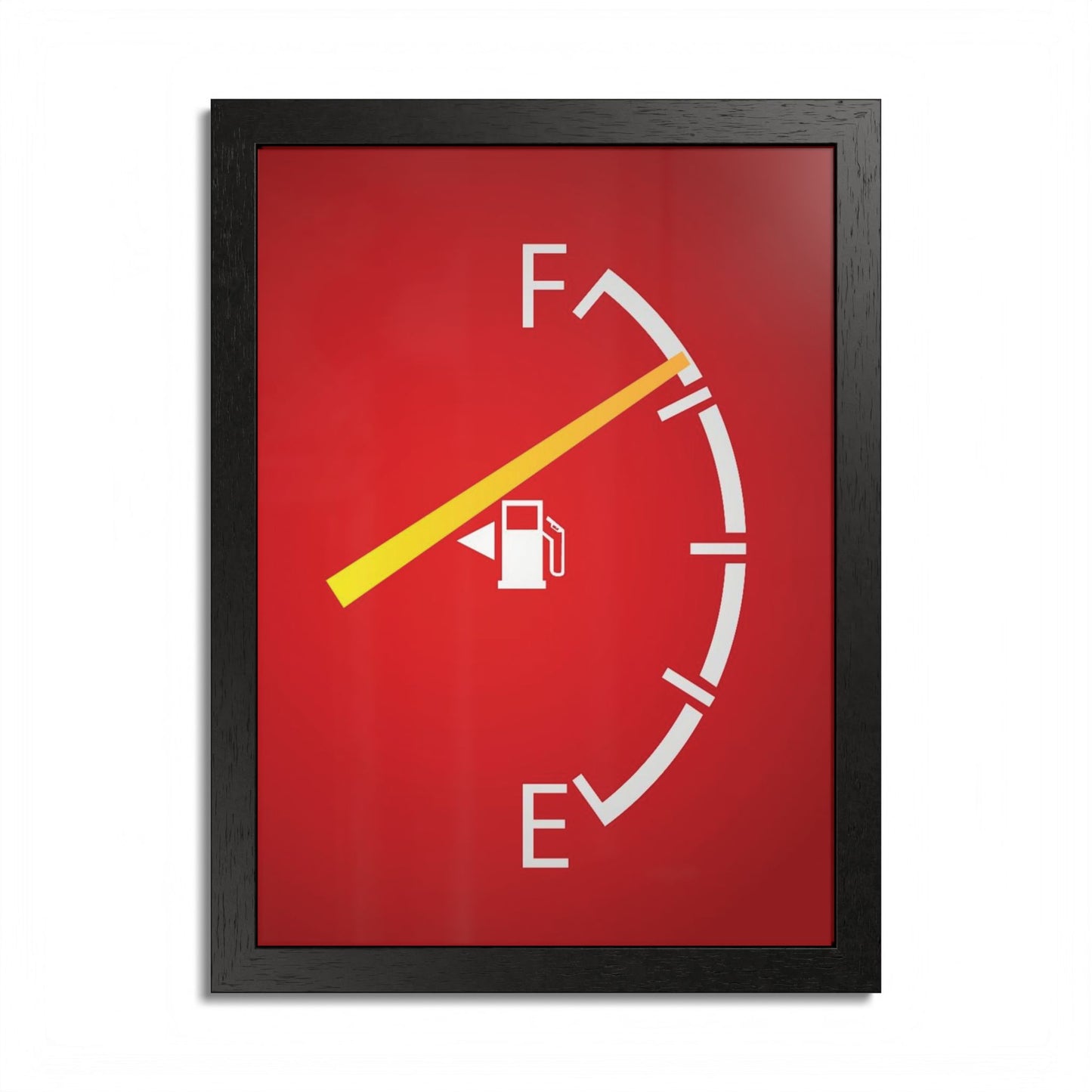 Fuel Gauge Poster — Minimalist Red Gas Tank Wall Art (Framed)