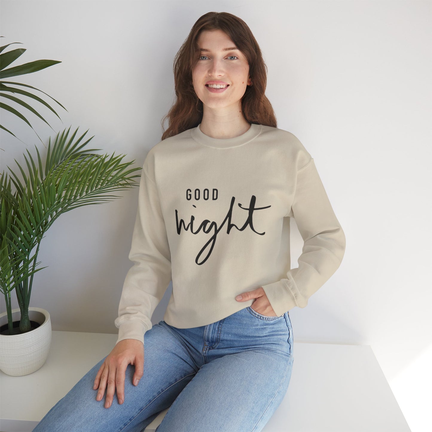 Good Night Crewneck Sweatshirt — Cozy Script Sleepwear Pullover