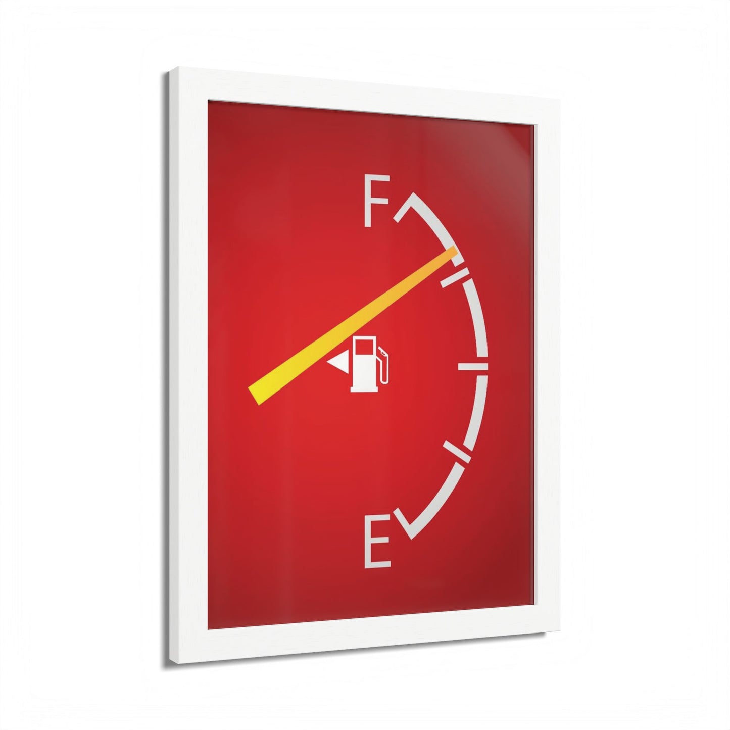 Fuel Gauge Poster — Minimalist Red Gas Tank Wall Art (Framed)